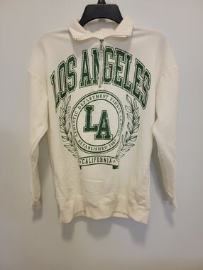 No Boundaries Los Angeles LA Graphic Quarter-Zip Sweatshirt - White/Green